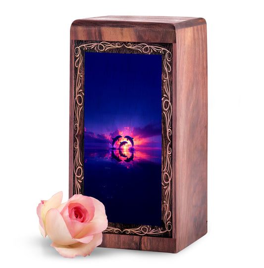 Purple Sunset Memorial Urn - Wood Cremation Urn For Burial