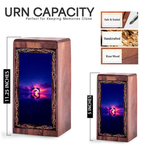 Purple Sunset Memorial Urn - Wood Cremation Urn For Burial