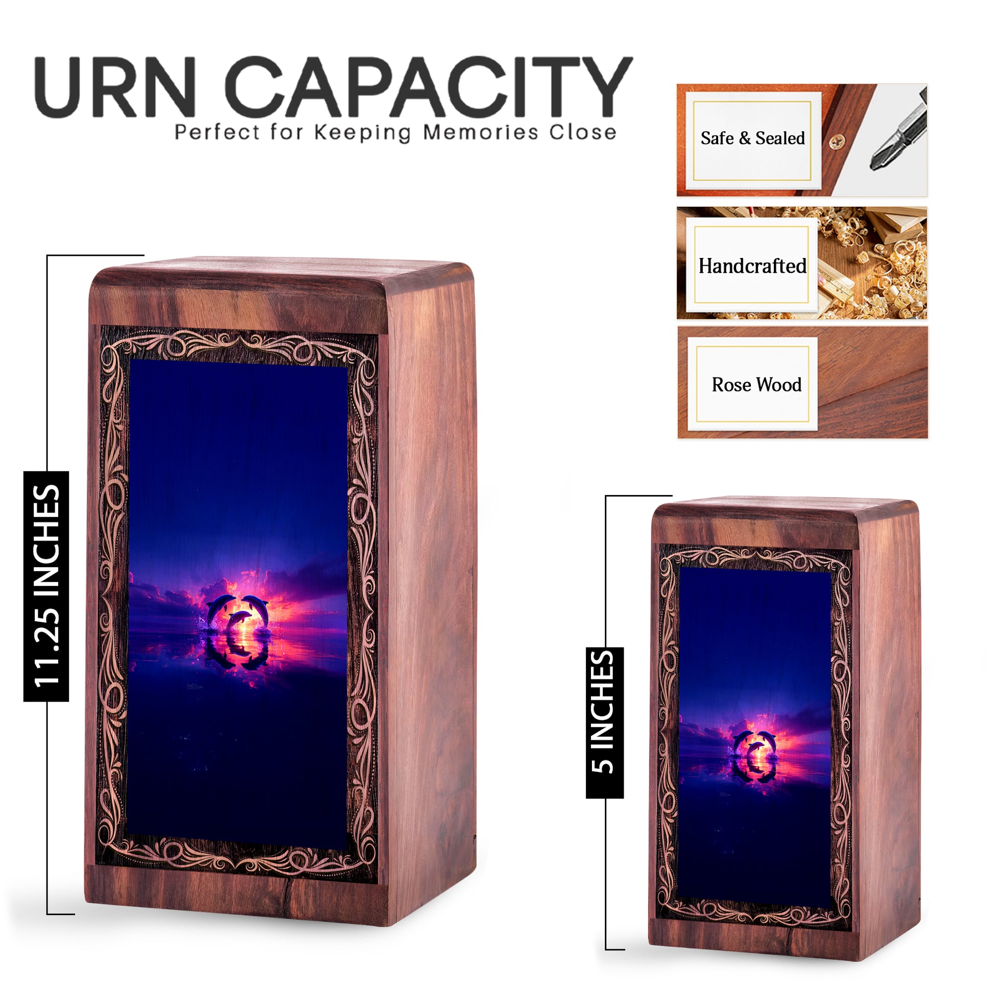 Purple Sunset Memorial Urn - Wood Cremation Urn For Burial