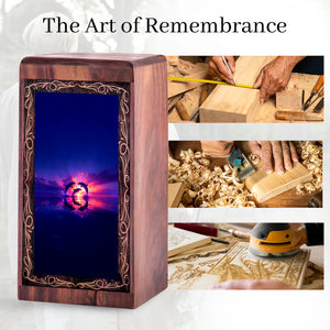 Purple Sunset Memorial Urn - Wood Cremation Urn For Burial