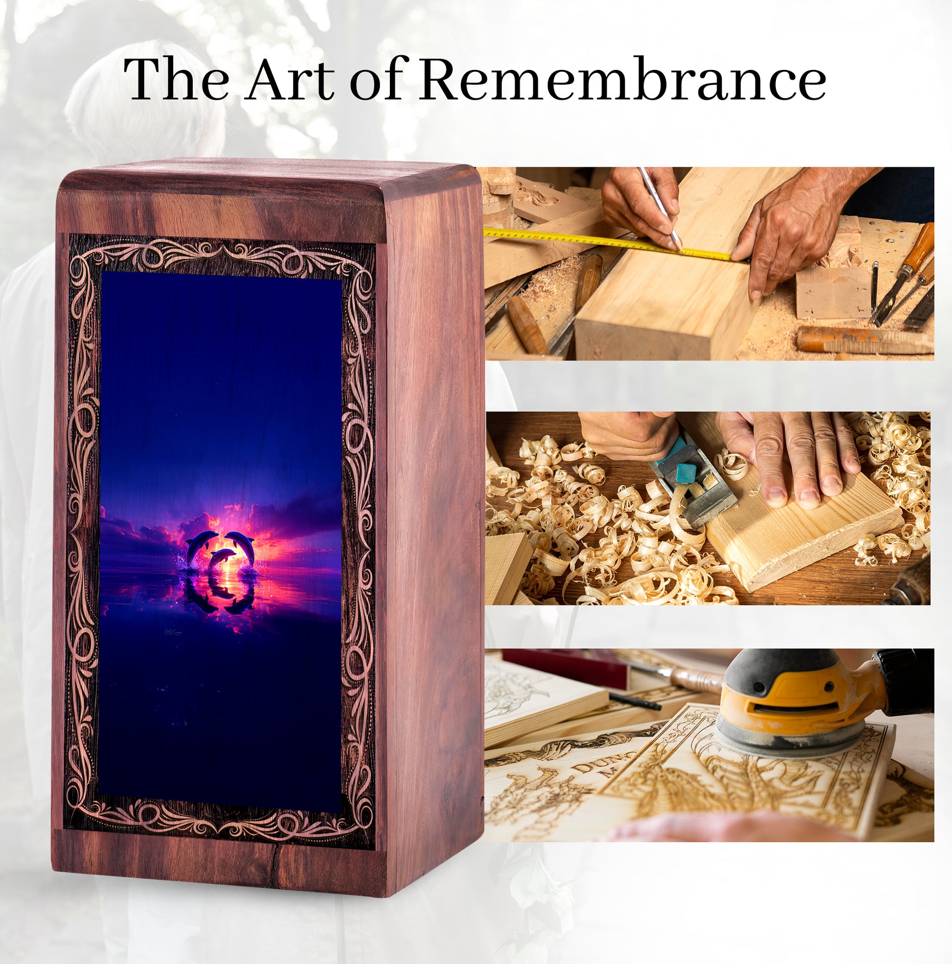 Purple Sunset Memorial Urn - Wood Cremation Urn For Burial