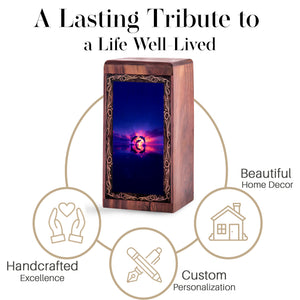 Purple Sunset Memorial Urn - Wood Cremation Urn For Burial