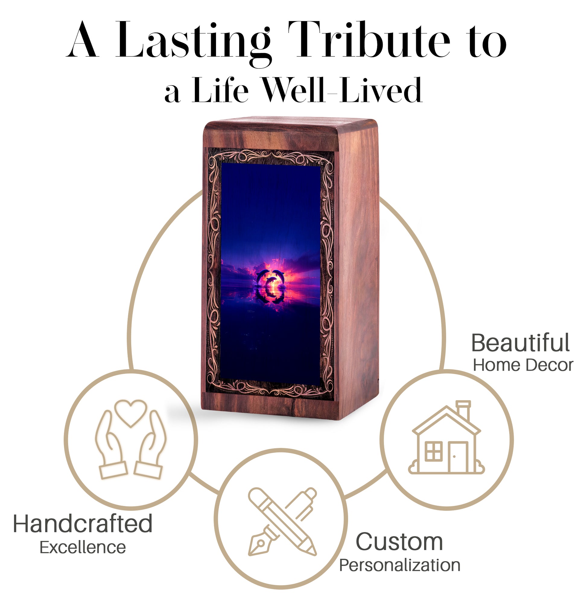 Purple Sunset Memorial Urn - Wood Cremation Urn For Burial