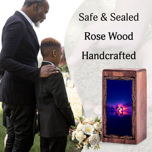 Purple Sunset Memorial Urn - Wood Cremation Urn For Burial
