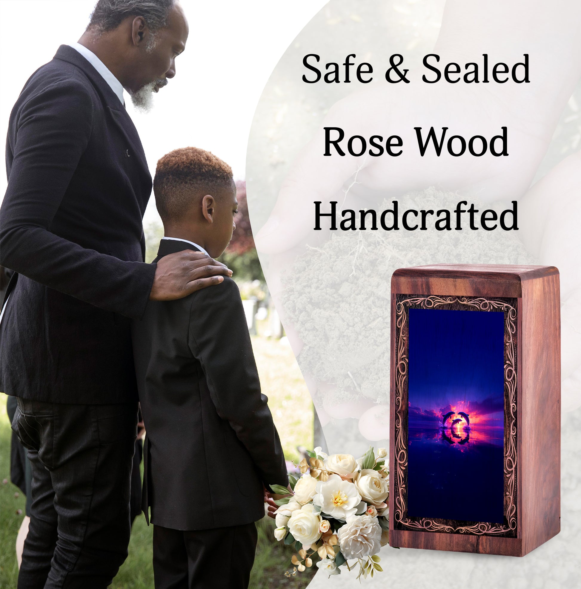 Purple Sunset Memorial Urn - Wood Cremation Urn For Burial