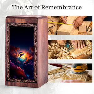 Dolphin Funeral Box For Adults - Golden Sunset Wooden Urns For Adult Male