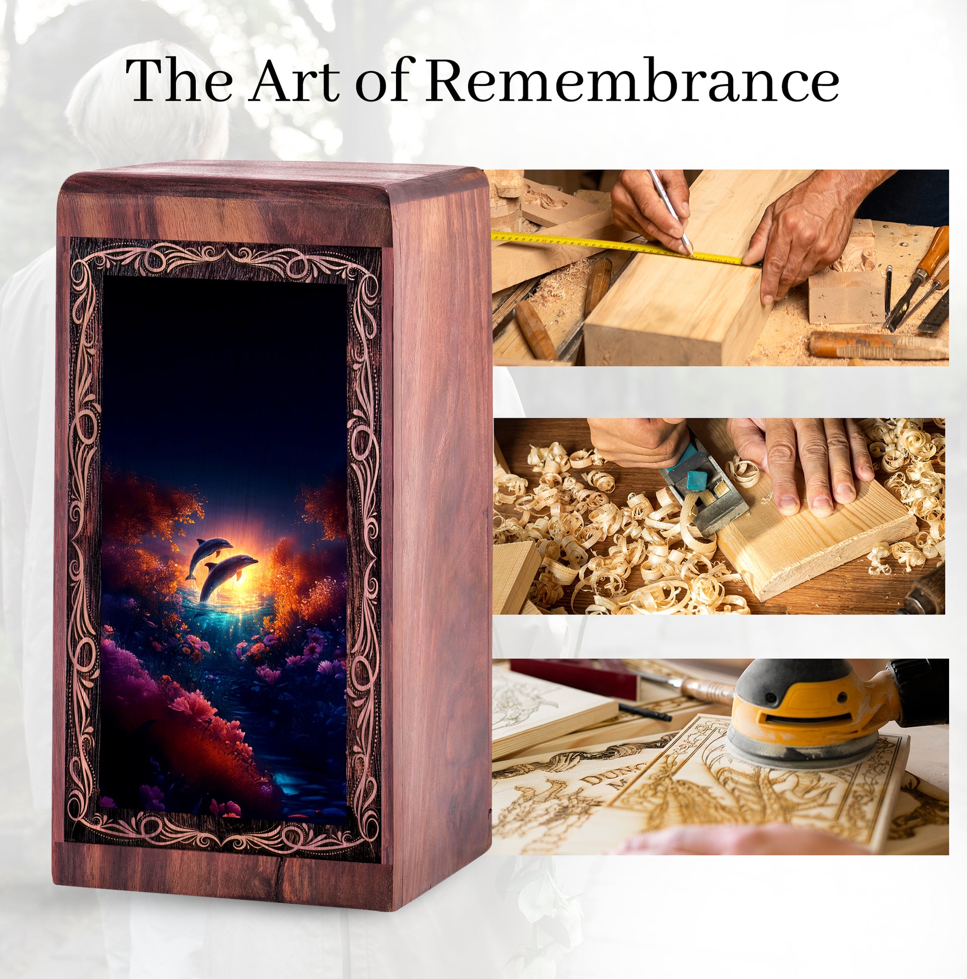 Dolphin Funeral Box For Adults - Golden Sunset Wooden Urns For Adult Male