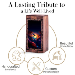 Dolphin Funeral Box For Adults - Golden Sunset Wooden Urns For Adult Male
