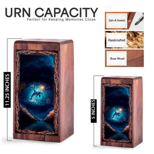 Dolphin Large Wood Memorial Box - Sun light Underwater Theme Wooden Box