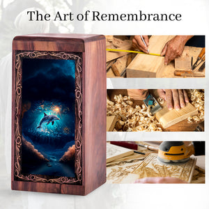 Dolphin Large Wood Memorial Box - Sun light Underwater Theme Wooden Box