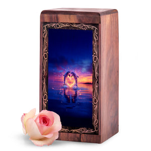 Romantic Heart Glow Dolphin Theme Urn - Memorial Cremation Urn Box For Ashes