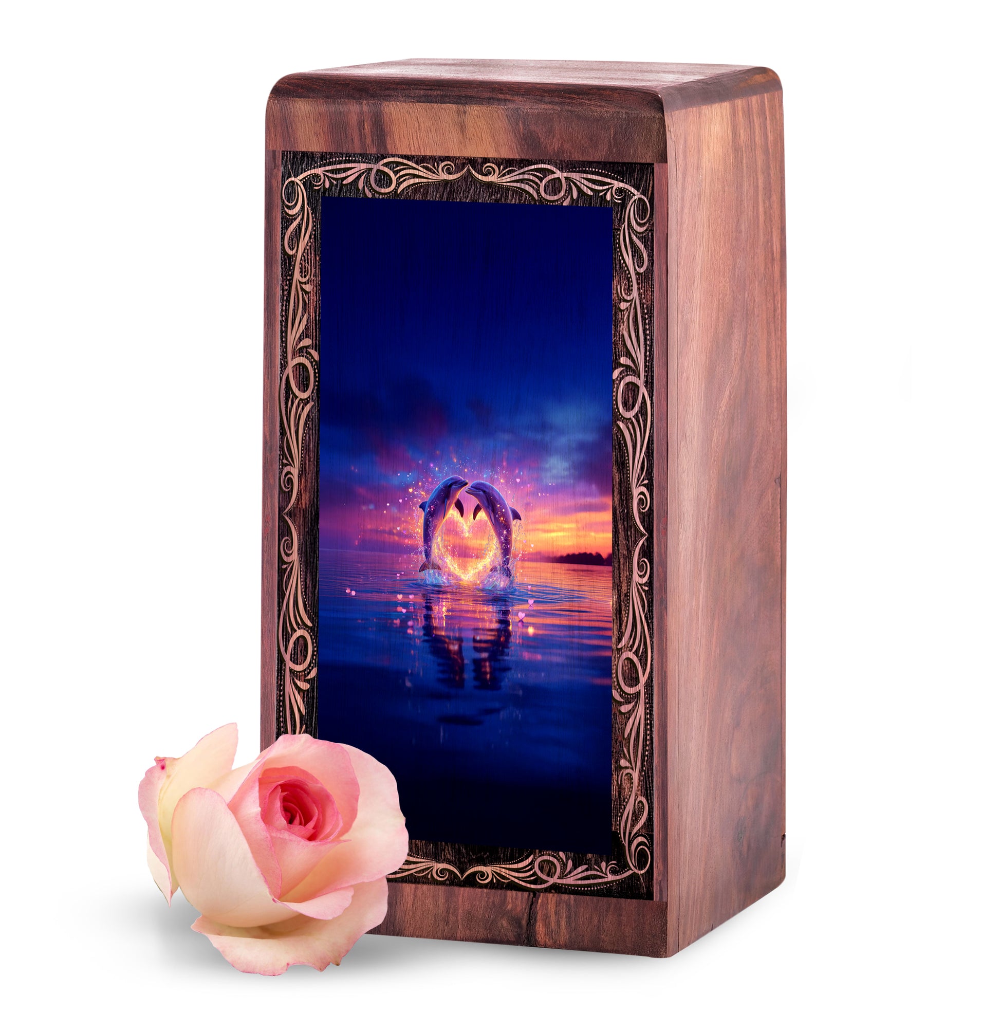 Romantic Heart Glow Dolphin Theme Urn - Memorial Cremation Urn Box For Ashes