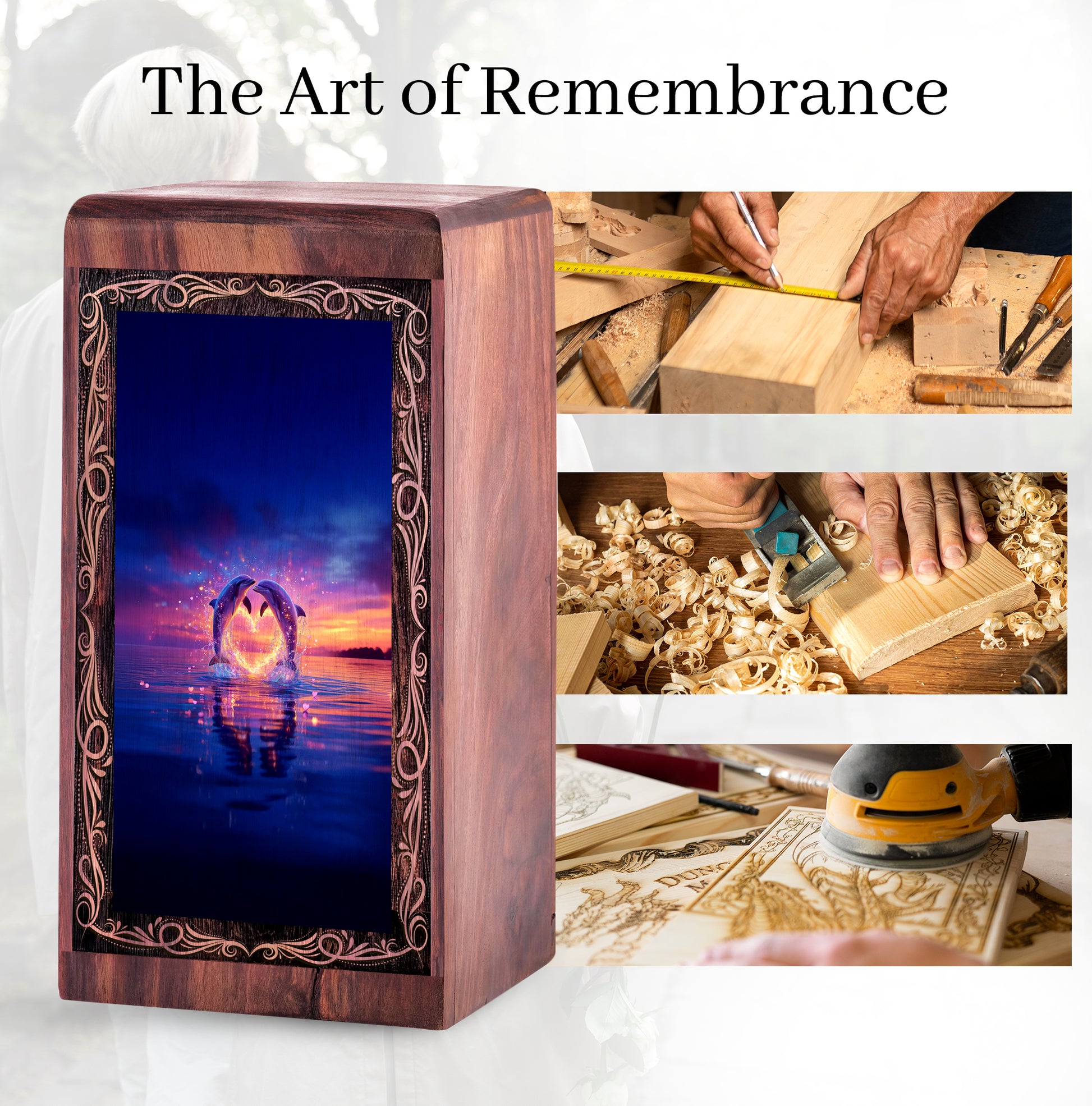 Romantic Heart Glow Dolphin Theme Urn - Memorial Cremation Urn Box For Ashes