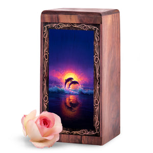 Classic Moonlit Ocean Theme Urn Box - Memorial Wooden Keepsake Cremation Urns