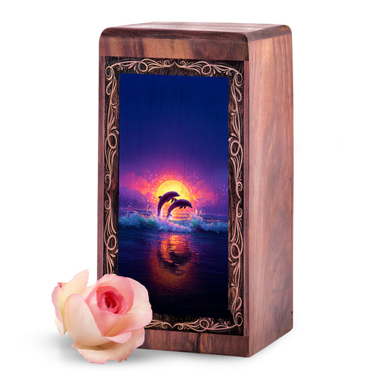 Classic Moonlit Ocean Theme Urn Box - Memorial Wooden Keepsake Cremation Urns