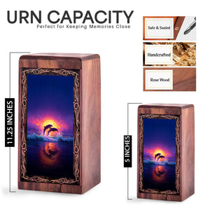 Classic Moonlit Ocean Theme Urn Box - Memorial Wooden Keepsake Cremation Urns
