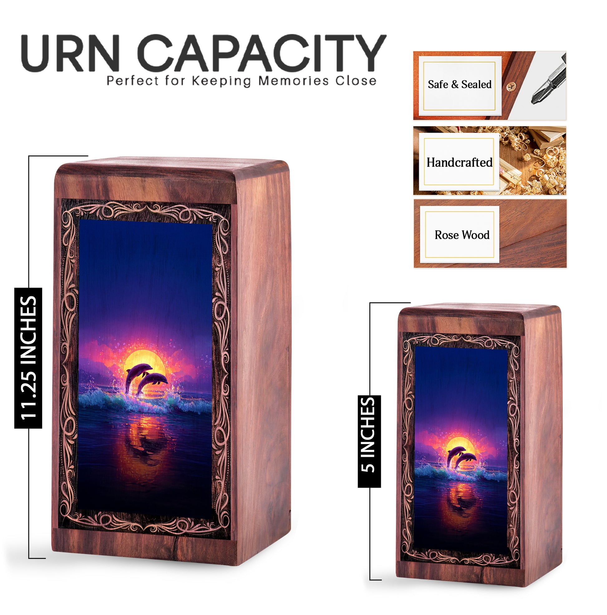 Classic Moonlit Ocean Theme Urn Box - Memorial Wooden Keepsake Cremation Urns
