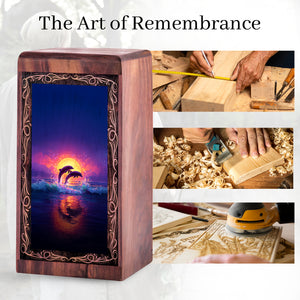 Classic Moonlit Ocean Theme Urn Box - Memorial Wooden Keepsake Cremation Urns