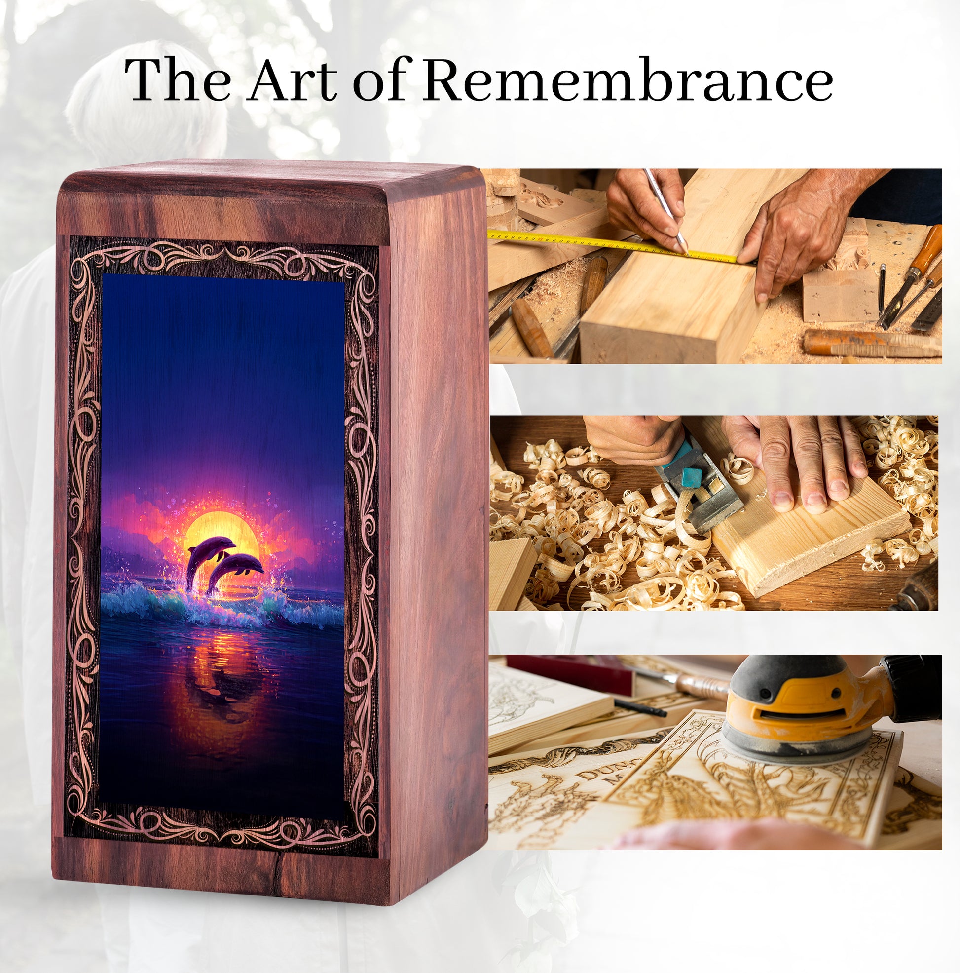 Classic Moonlit Ocean Theme Urn Box - Memorial Wooden Keepsake Cremation Urns