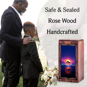 Classic Moonlit Ocean Theme Urn Box - Memorial Wooden Keepsake Cremation Urns