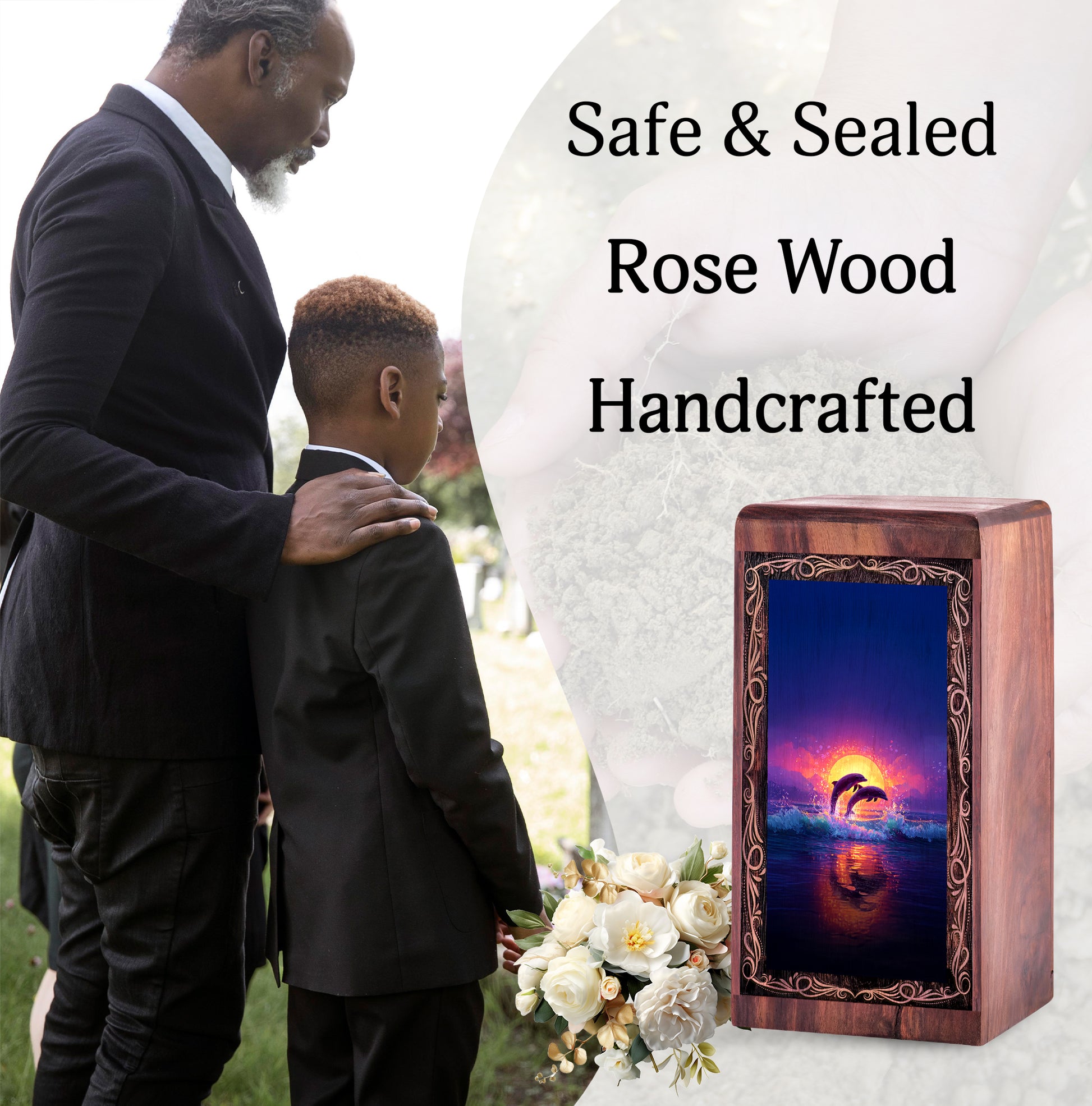 Classic Moonlit Ocean Theme Urn Box - Memorial Wooden Keepsake Cremation Urns