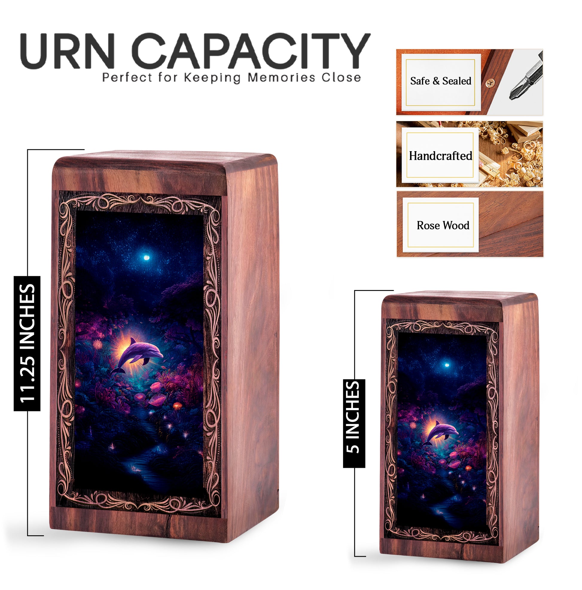 Dolphin Memorial Urn for Human Ashes - Underwater Forest Urn Box