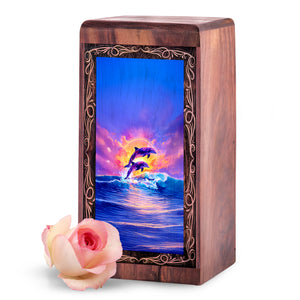 Dolphin Cremation Burial Urn - Tropical Ocean Wave Memorial Box Urn
