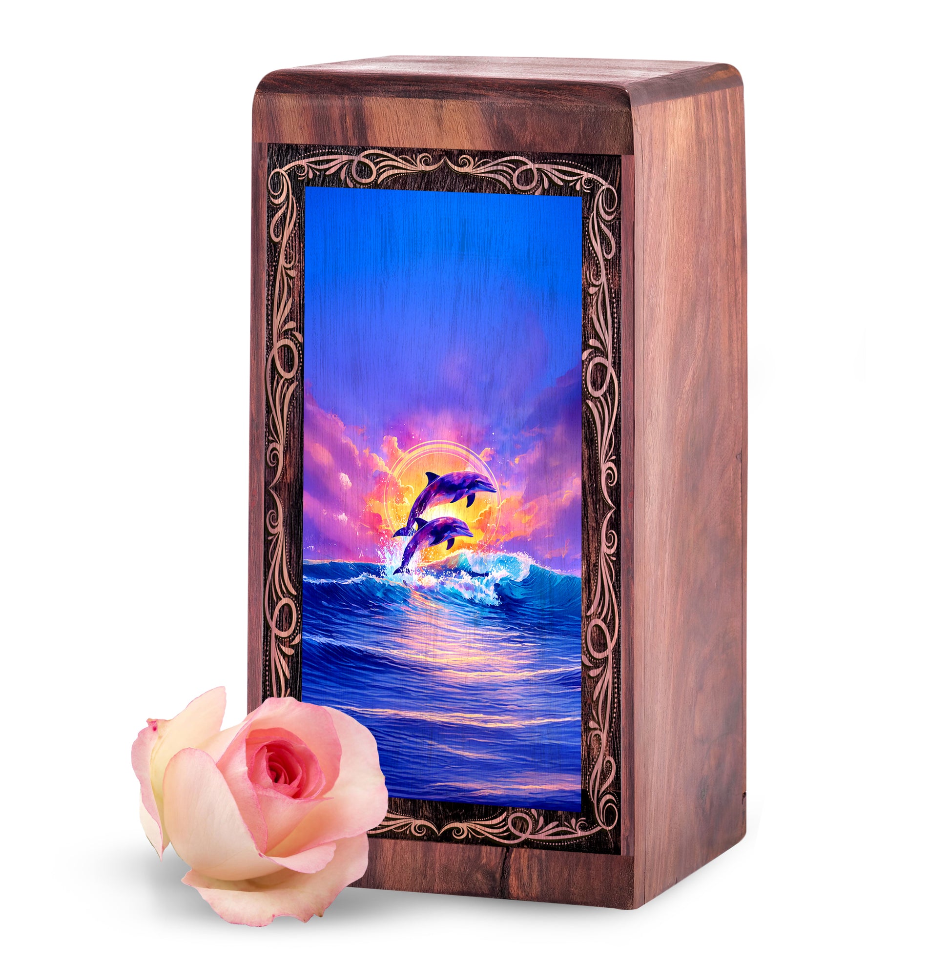 Dolphin Cremation Burial Urn - Tropical Ocean Wave Memorial Box Urn