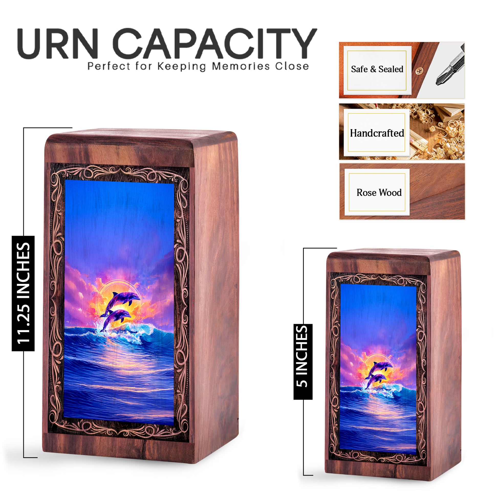 Dolphin Cremation Burial Urn - Tropical Ocean Wave Memorial Box Urn