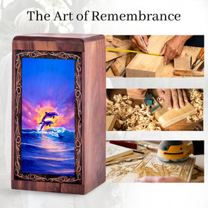 Dolphin Cremation Burial Urn - Tropical Ocean Wave Memorial Box Urn