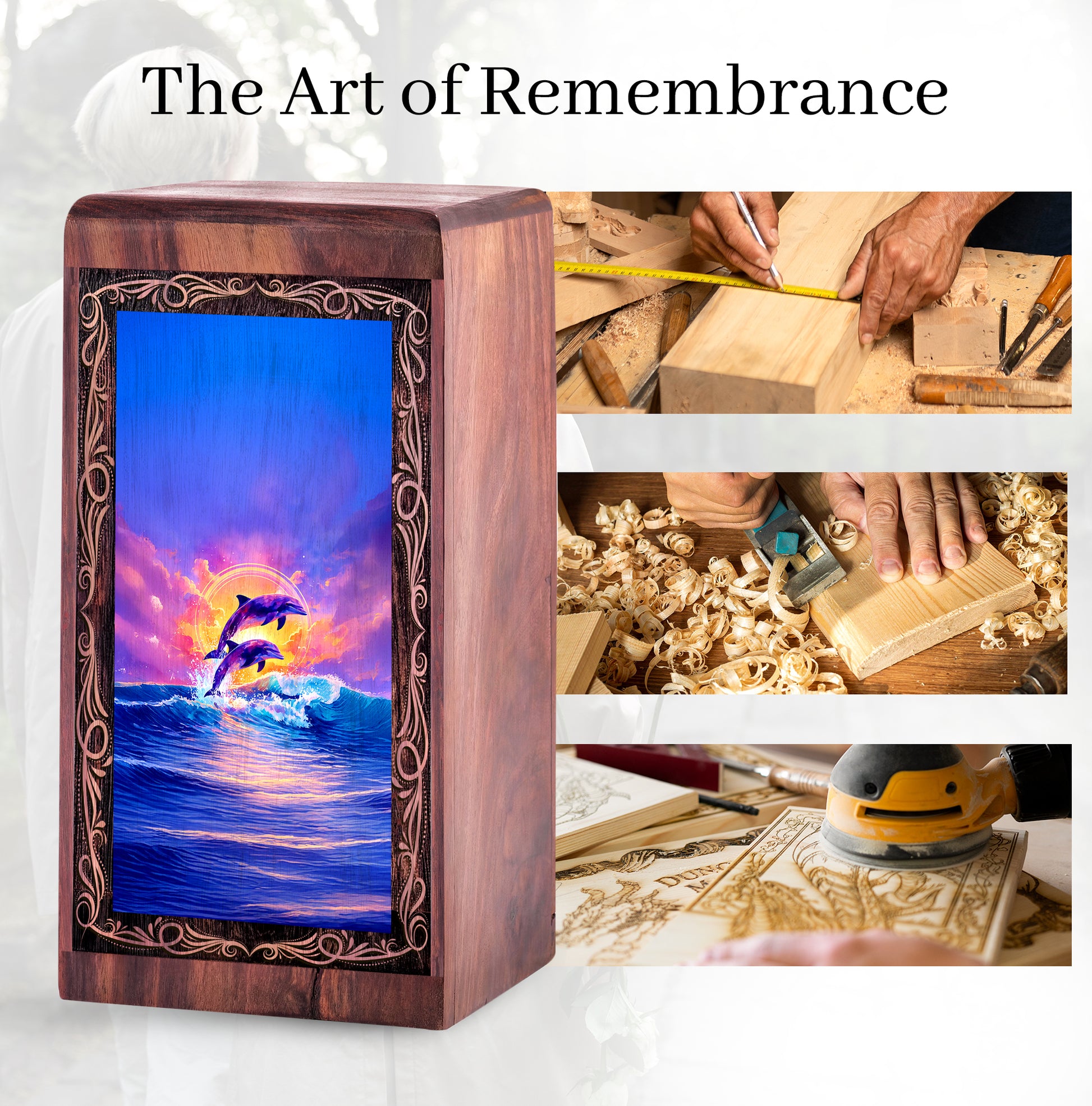 Dolphin Cremation Burial Urn - Tropical Ocean Wave Memorial Box Urn