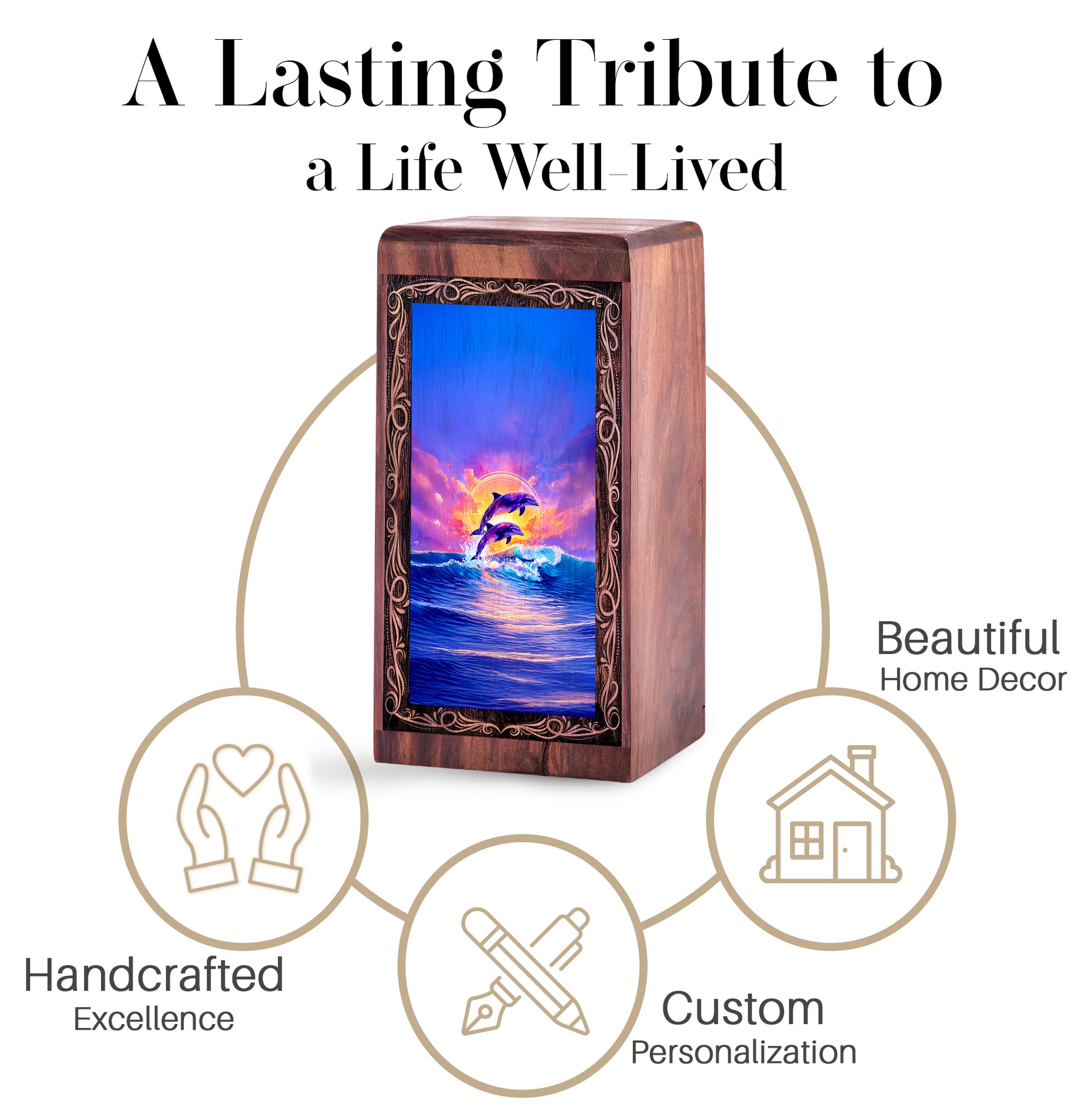 Dolphin Cremation Burial Urn - Tropical Ocean Wave Memorial Box Urn