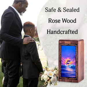 Dolphin Cremation Burial Urn - Tropical Ocean Wave Memorial Box Urn