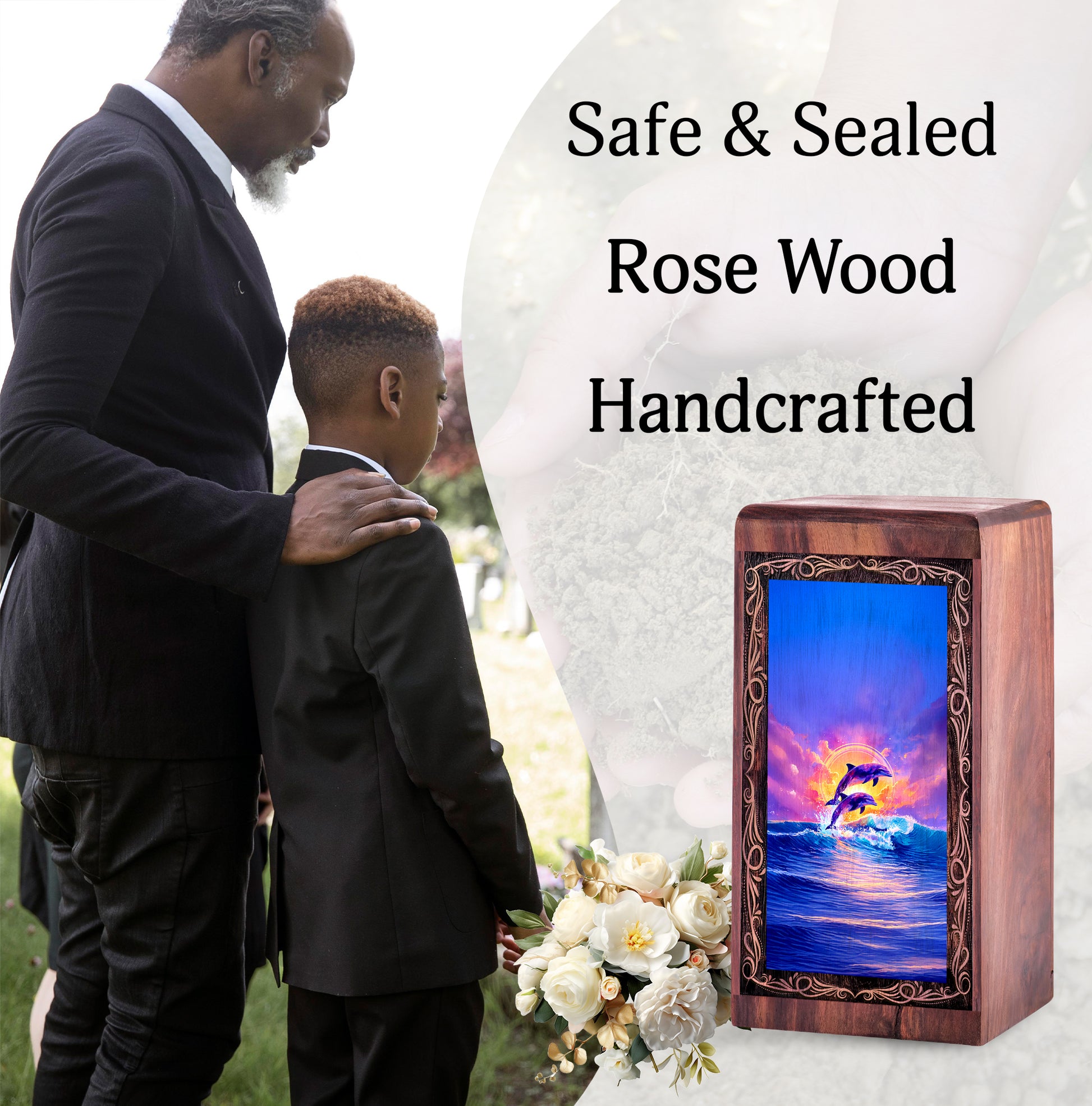 Dolphin Cremation Burial Urn - Tropical Ocean Wave Memorial Box Urn