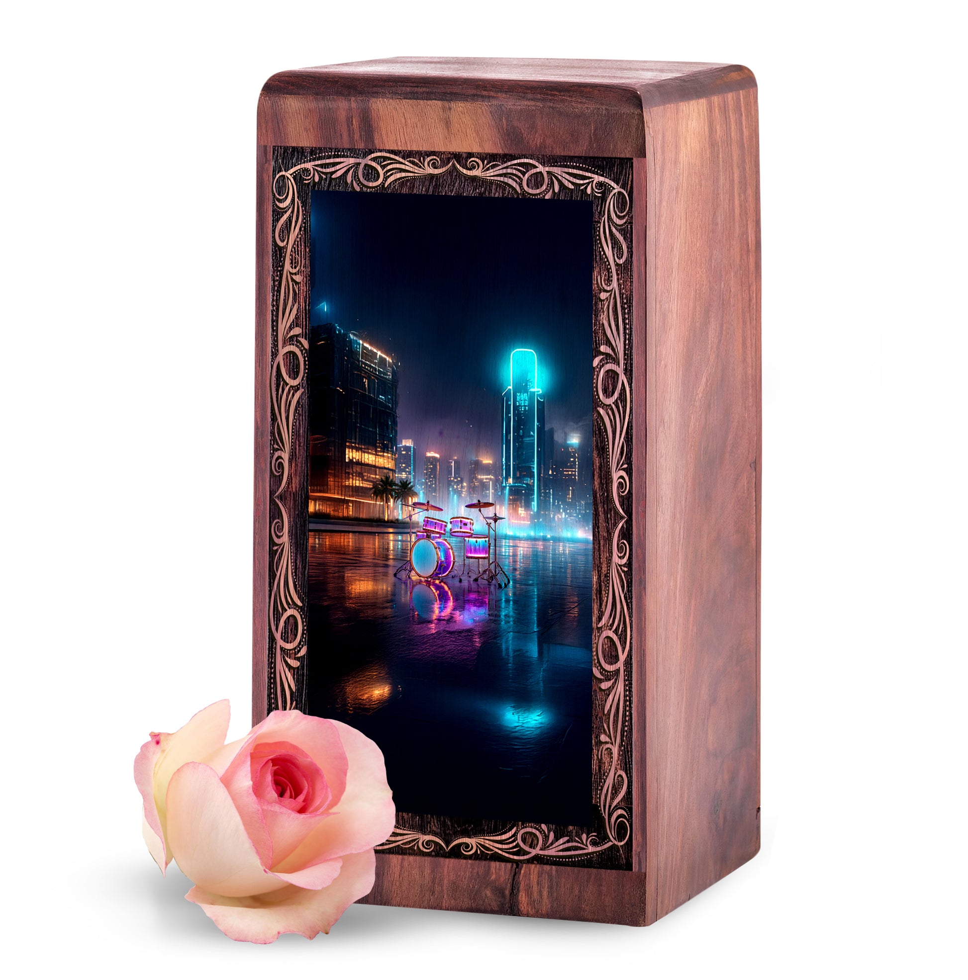 City Lights Drum Cremation Urn - Musical Memorial Urn For Human Adult Ashes