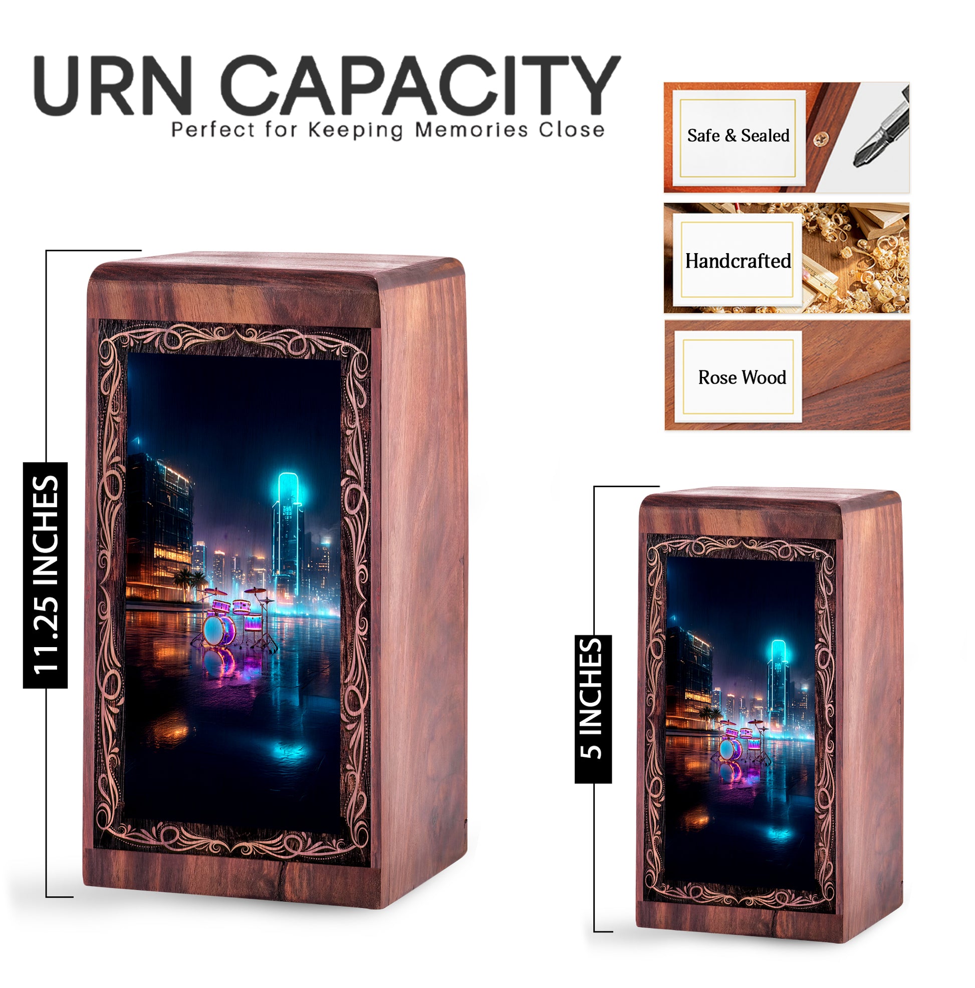 City Lights Drum Cremation Urn - Musical Memorial Urn For Human Adult Ashes