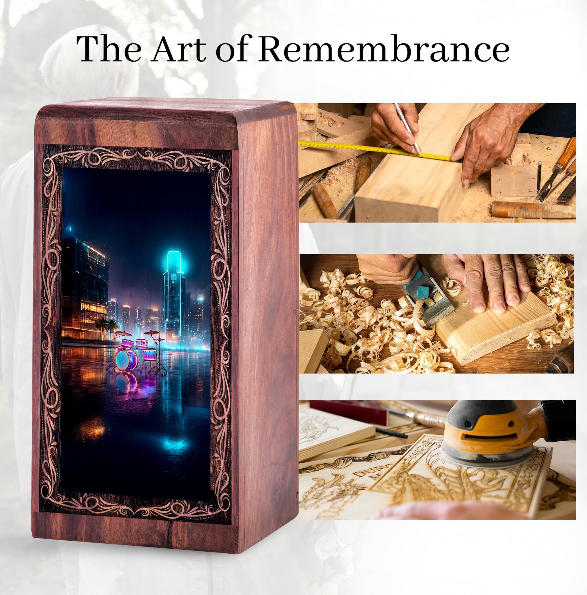 City Lights Drum Cremation Urn - Musical Memorial Urn For Human Adult Ashes