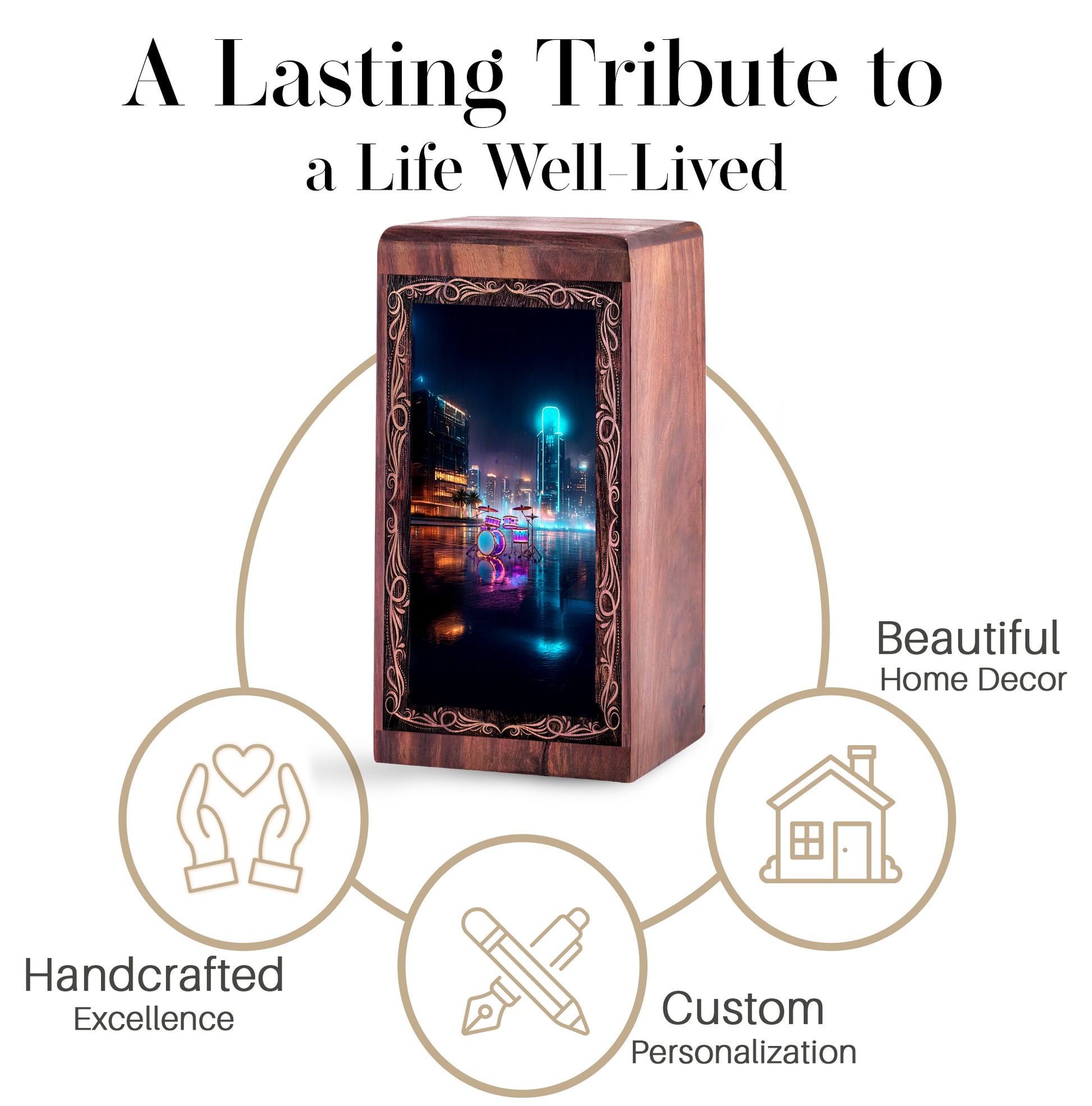 City Lights Drum Cremation Urn - Musical Memorial Urn For Human Adult Ashes