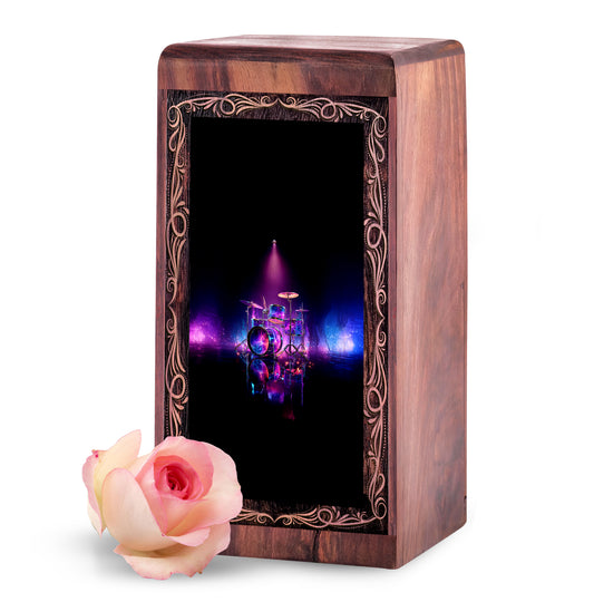 Music Tribute Memorial Urn Box - Drum Theme Ashes Urn For Adults Male