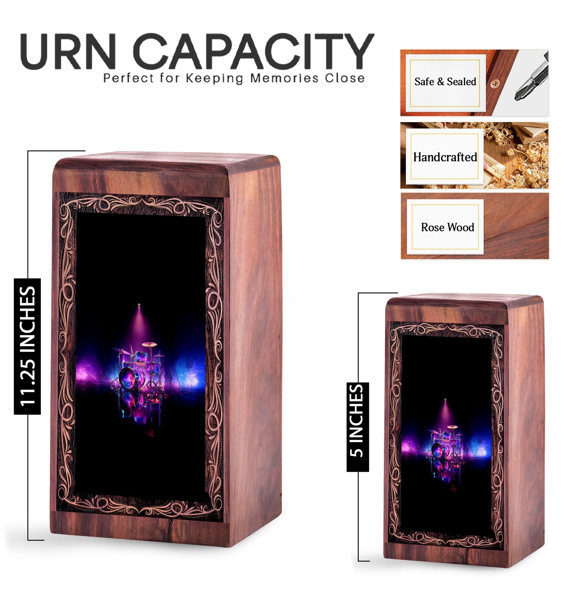 Music Tribute Memorial Urn Box - Drum Theme Ashes Urn For Adults Male