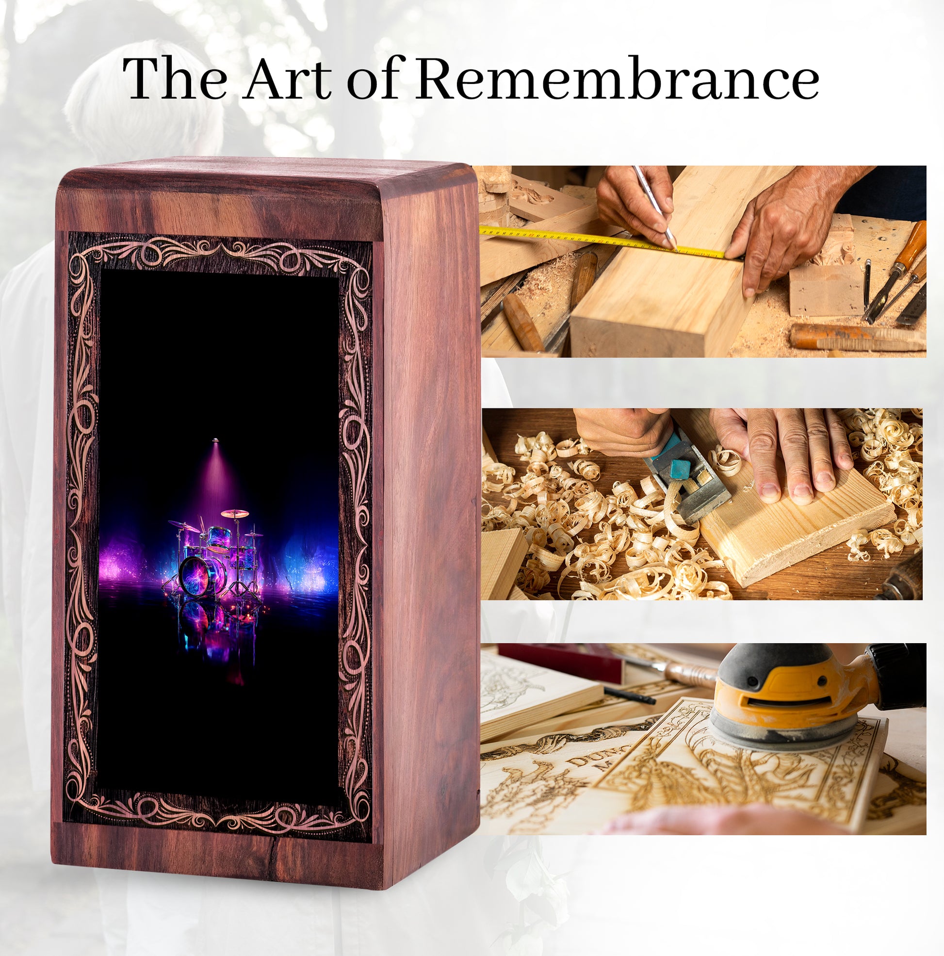 Music Tribute Memorial Urn Box - Drum Theme Ashes Urn For Adults Male