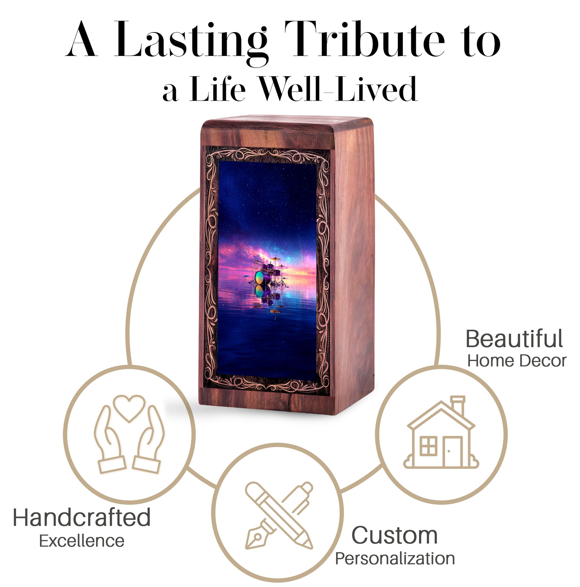 Galaxy Drum Funeral Urn For Ashes – Musical Water Reflection Theme Cremation Urn