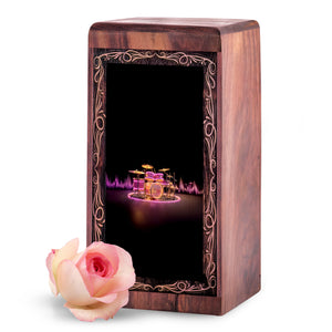 Neon Music Drum Urn For Adults – Soundwave Wooden Urn For Burial