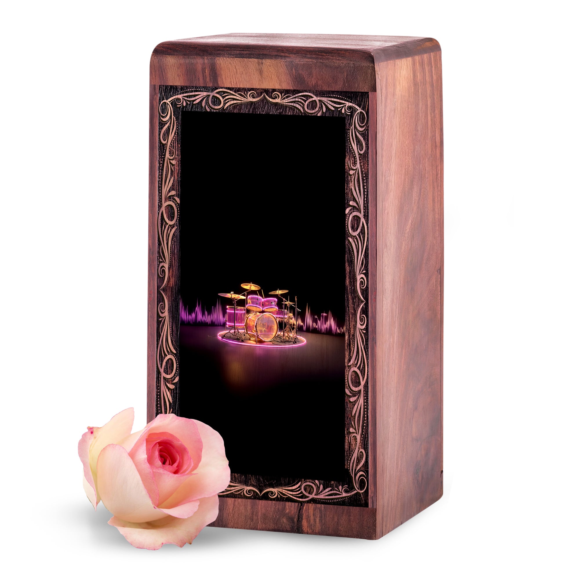 Neon Music Drum Urn For Adults – Soundwave Wooden Urn For Burial