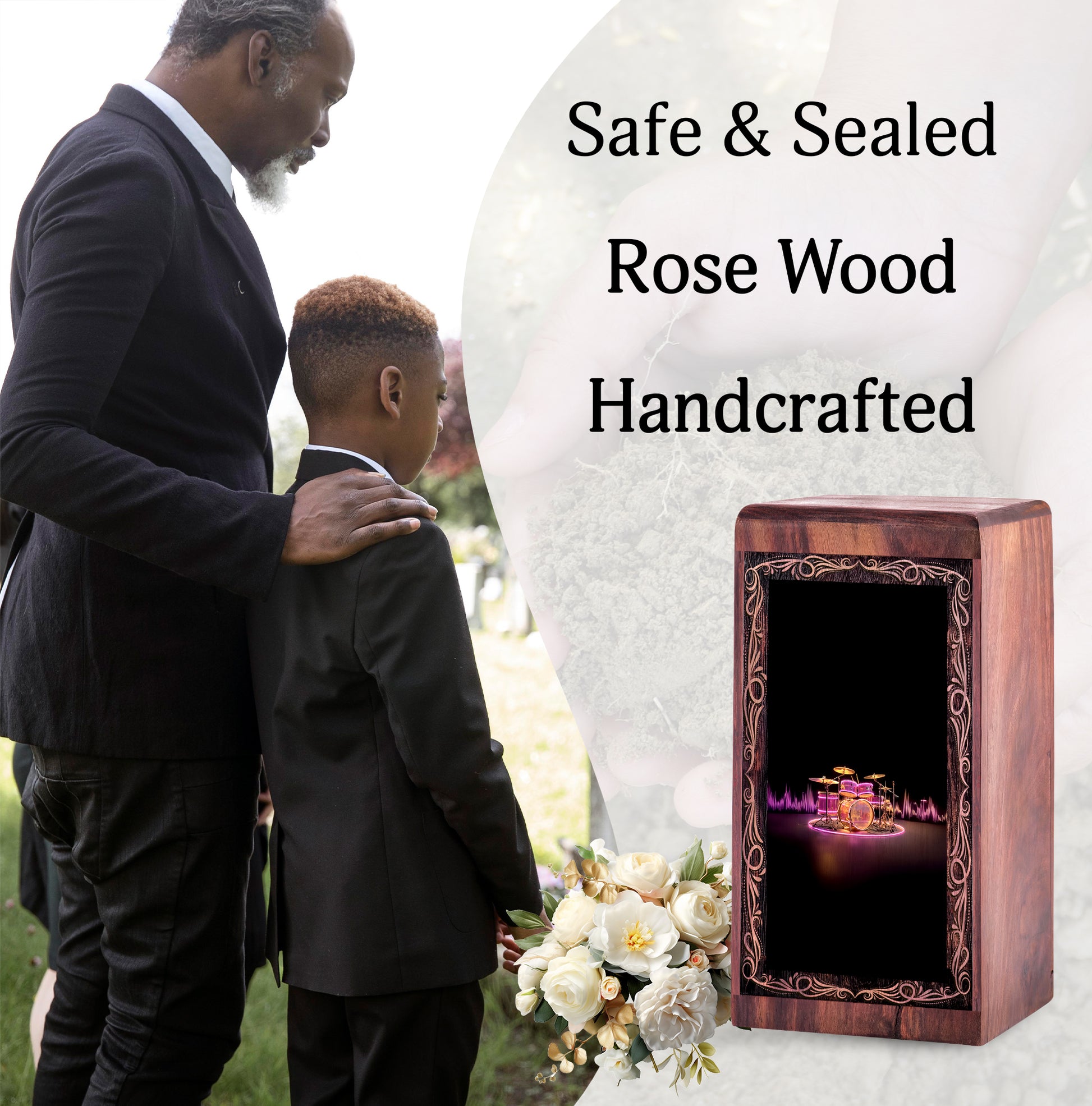 Neon Music Drum Urn For Adults – Soundwave Wooden Urn For Burial