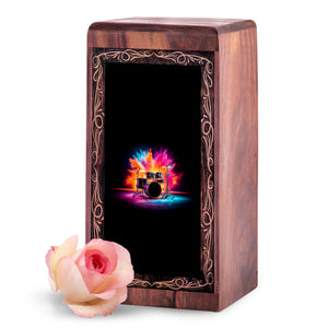 Colorful Drum Theme Funeral Urn - Neon Drum Handmade Wooden Urn For Burial