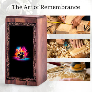 Colorful Drum Theme Funeral Urn - Neon Drum Handmade Wooden Urn For Burial