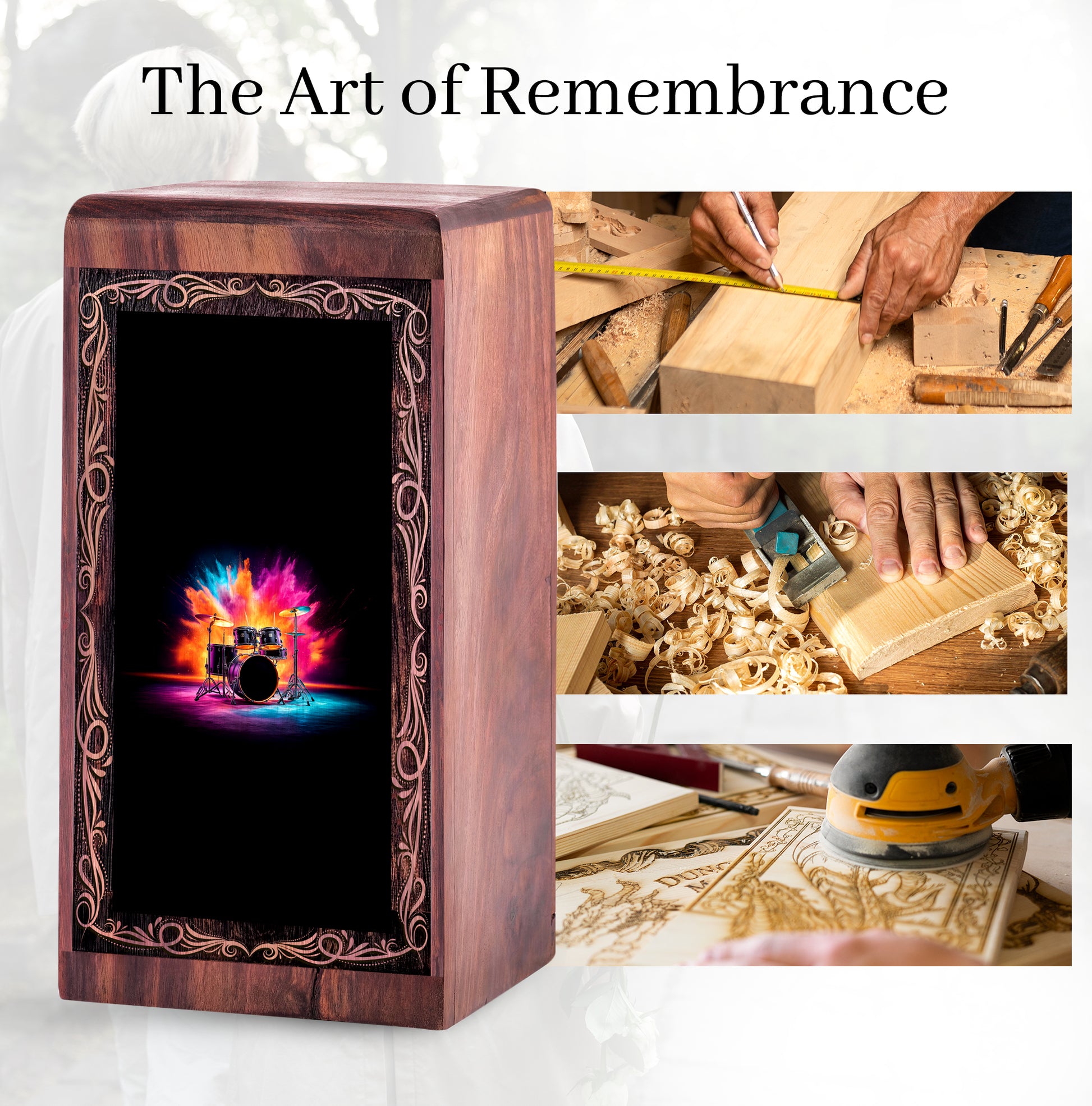 Colorful Drum Theme Funeral Urn - Neon Drum Handmade Wooden Urn For Burial