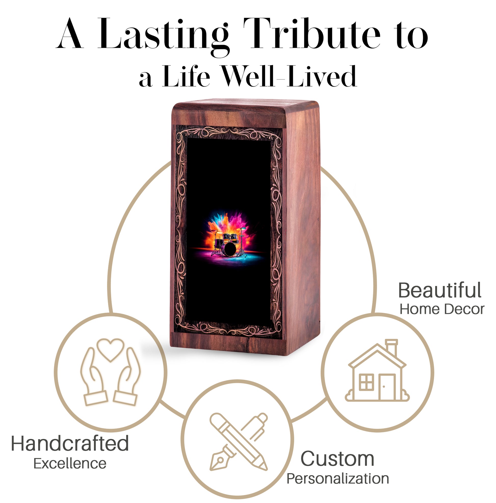 Colorful Drum Theme Funeral Urn - Neon Drum Handmade Wooden Urn For Burial