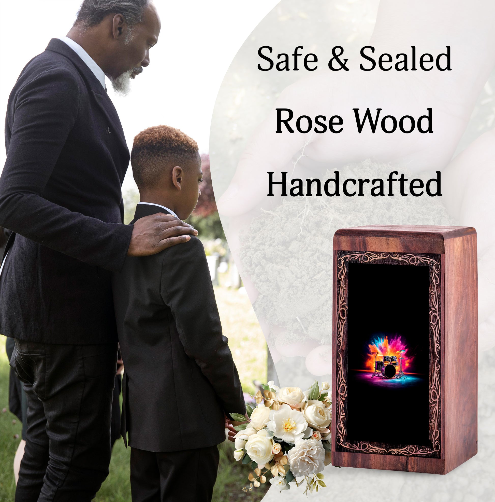 Colorful Drum Theme Funeral Urn - Neon Drum Handmade Wooden Urn For Burial
